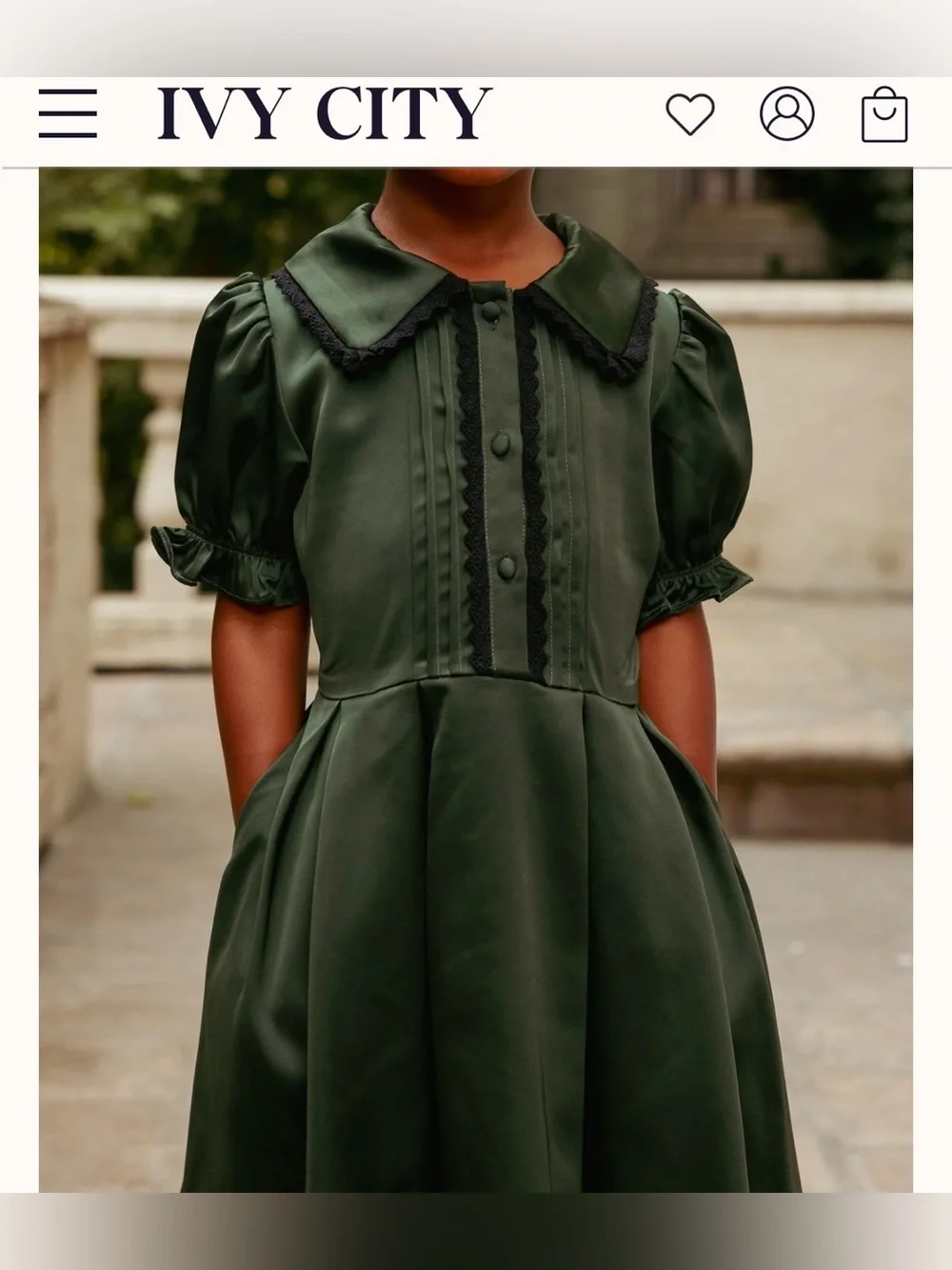 Ivy City Emerald Satin Puff Sleeve Dress